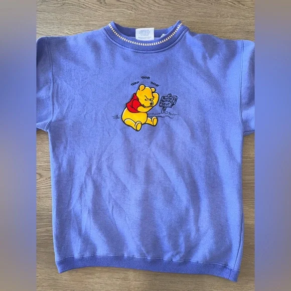 Vintage Winnie The Pooh Purple Disney Fleece Crewneck Embroidered Sweatshirt M - Picture 4 of 12